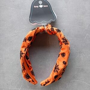 2/$1/ Orange Halloween Adult Headband with Velvet Spider Web Print